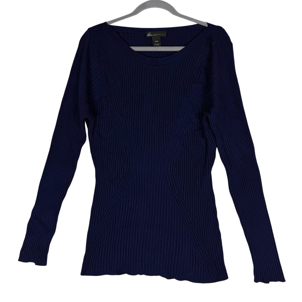 Lane Bryant Sweater Womens 22/24 Blue Ribbed Scoop Neck Long Sleeve‎ Pullover